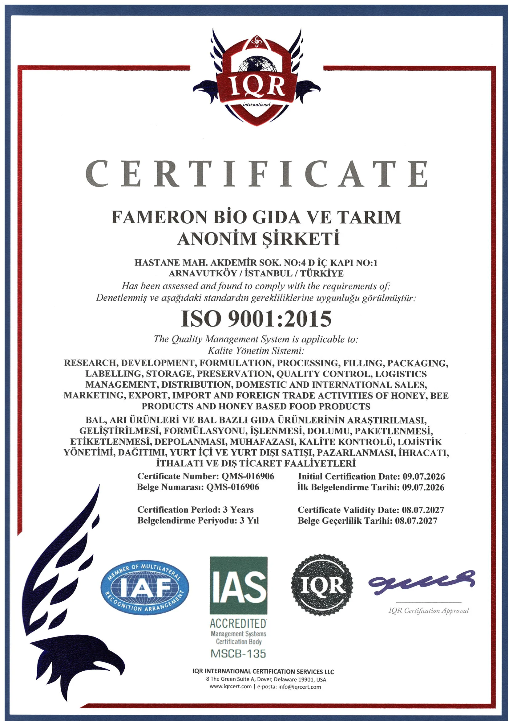 ISO 9001 certificate
